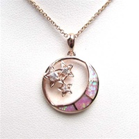 Silver Pendant (Rose Gold Plated) with Inlay Created Opal & White CZ