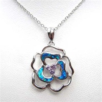 Silver Pendant with Inlay Created Opal & Tanzanite CZ