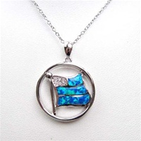 Silver Pendant with Inlay Created Opal and White CZ