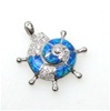 Silver Pendant w/ Inlay Created Opal & White CZ (Shell)
