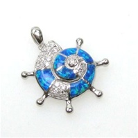 Silver Pendant w/ Inlay Created Opal & White CZ (Shell)