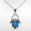 Silver Pendant with Inlay Created Opal and White CZ - Hamsa