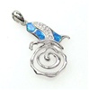 Silver Pendant w/ Inlay Created Opal & White CZ (Butterfly on Rose)
