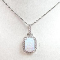 Silver Pendant with Inlay Created Opal & White CZ