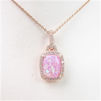 Silver Pendant (Rose Gold Plated) with Inlay Created Opal & White CZ