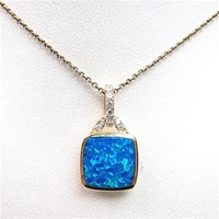 Silver Pendant (Gold Plated) with Inlay Created Opal and White CZ