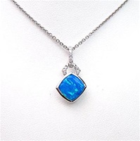 Silver Pendant with Inlay Created Opal & White CZ