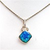 Silver Pendant (Gold Plated) with Inlay Created Opal and White CZ