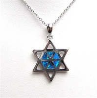 Silver Pendant with Inlay Created Opal (Jewish Star)