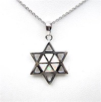 Silver Pendant with Inlay Created White Opal (Jewish Star)