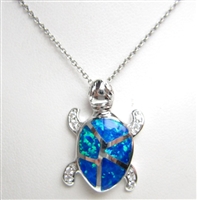 Silver Pendant with Created Opal & White CZ