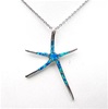Rhodium Plated Silver Pendant with Inlay Created Blue Opal (Dancing Starfish)