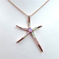 Silver Pendant (Rose Gold Plated) with Inlay Created Opal (Dancing Starfish)