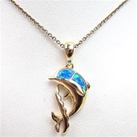 Silver Pendant (Gold Plated) with Inlay Created Opal