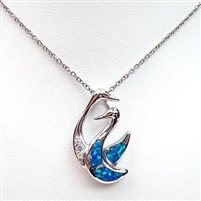 Silver Pendant with Created Opal and White CZ