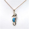 Silver Pendant (Gold Plated) with Inlay Created Opal - Seahorse