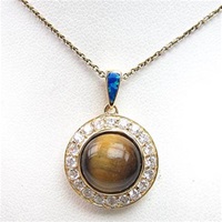 Silver Pendant (Gold Plated) with Tiger Eye and White CZ