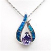 Silver Pendant with Inlay Created Opal and Tanzanite CZ