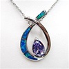 Silver Pendant with Inlay Created Opal and Tanzanite CZ