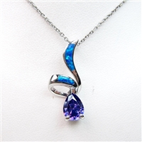 Silver Pendant with Created Opal and Tanzanite CZ
