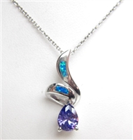 Silver Pendant with Created Opal & Tanzanite CZ