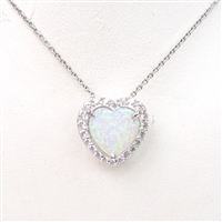 Silver Pendant with Inlay Created Opal & White CZ