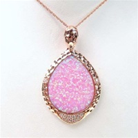 Silver Pendant (Rose Gold Plated) with Inlay Created Opal & White CZ