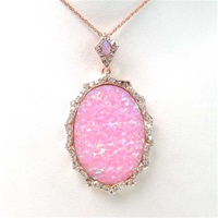 Silver Pendant (Rose Gold Plated) with Inlay Created Opal & White CZ