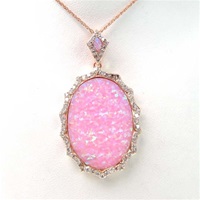 Silver Pendant (Rose Gold Plated) with Inlay Created Opal & White CZ