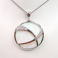 Silver Pendant w/ Inlay Created Opal & White CZ