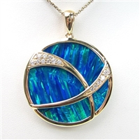 Silver Pendant  (Gold Plated) with Inlay Created Opal & White CZ