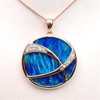 Silver Pendant (Rose Gold Plated) with Inlay Created Opal & White CZ