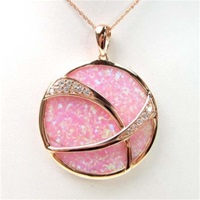 Silver Pendant (Rose Gold Plated) with Inlay Created Opal & White CZ