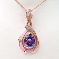 Silver Pendant (Rose Gold Plated) with Inlay Created Opal, White & Tanzanite CZ