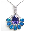 Silver Pendant with Created Opal, White & Tanzanite CZ