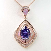 Silver Pendant (Rose Gold Plated) with Inlay Created Opal, White & Tanzanite CZ