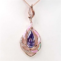 Silver Pendant (Rose Gold Plated) with Inlay Created Opal, White & Tanzanite CZ