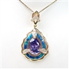 Silver Pendant (Gold Plated) w/ Inlay Created Opal, White & Tanzanite CZ