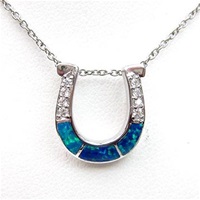 Silver Pendant with Inlay Created Opal & White CZ