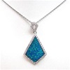 Silver Pendant with Inlay Created Opal & White CZ