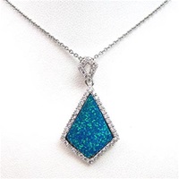 Silver Pendant with Inlay Created Opal & White CZ