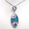 Silver Pendant with Inlay Created Opal, Amethyst, Syn. Chalcedony, White & Tanzanite CZ