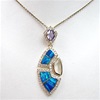 Silver Pendant (Gold Plated) with Created Opal, Lemontrine, White & Tanzanite CZ