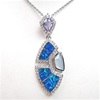 Silver Pendant with Inlay Created Opal, Syn. Chalcedony, White & Tanzanite CZ