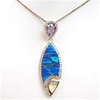 Silver Pendant (Gold Plated) with Created Opal, Lemontrine, White & Tanzanite CZ