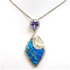 Silver Pendant (Gold Plated) with Created Opal, Lemontrine, White & Tanzanite CZ