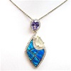 Silver Pendant (Gold Plated) with Inlay Created Opal, Lemontrine, White and Tanzanite CZ