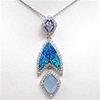 Silver Pendant with Inlay Created Opal, Syn. Chalcedony, White & Tanzanite CZ