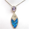 Silver Pendant (Gold Plated) with Created Opal, Lemontrine, White & Tanzanite CZ