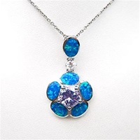 Silver Pendant with Created Opal, Wht & Tanzanite CZ